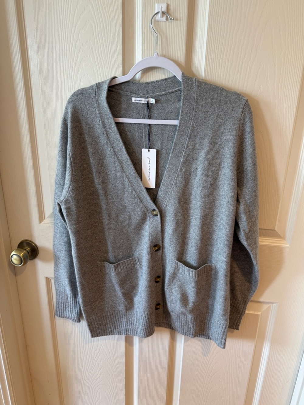 Unsubscribed Women's Gray V-Neck Button Cardigan Sweater Sz S.  NWT. Box38